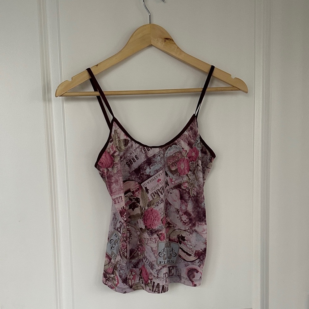 Chic Vintage Floral Camisole with Spaghetti Straps